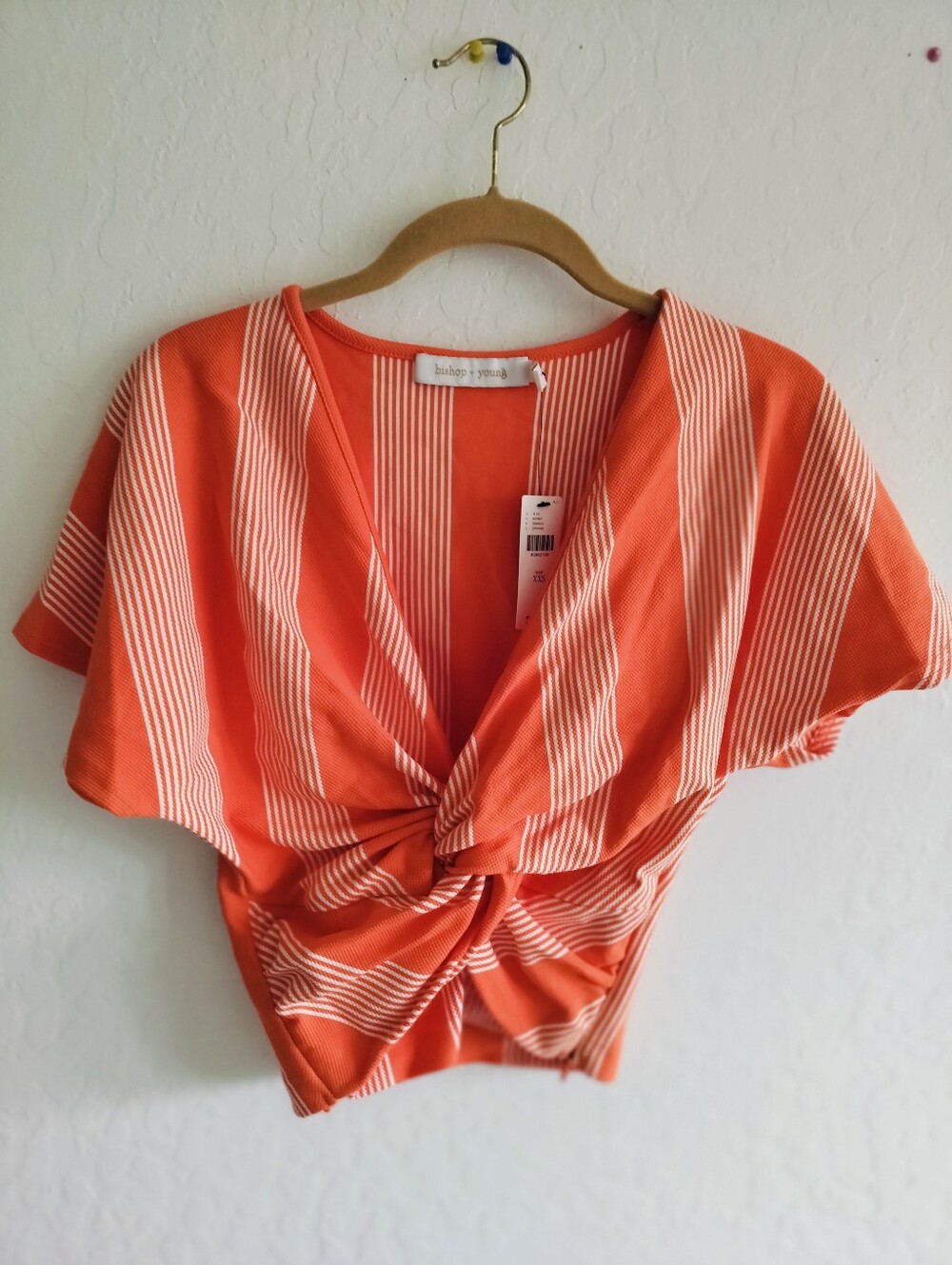 NWT Bishop + Young Anthro Orange & White Striped Twist Front Crop Top - Size XXS